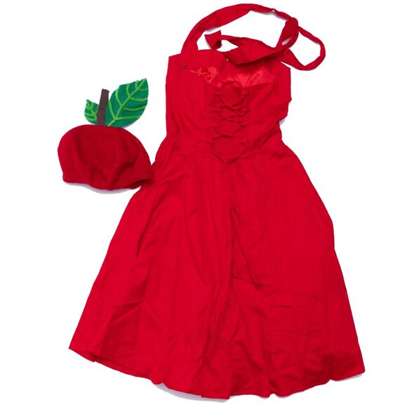Apple Halloween Costume! Red Retro Halter Dress-1950s style with Apple beret - Picture 7 of 7
